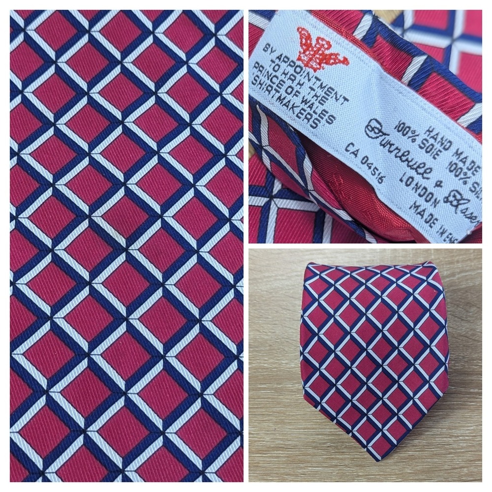 Turnbull & Asser Tie Diamond Square Grid Motif Bold Classic